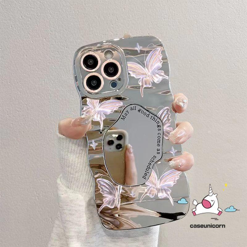 Product Introduction of Caseunicorn Case Untuk Samsung A14 A05 A13 A05s A02s A32 A03s A04s A12 A03 A11 A20 A53 A20s A13 A34 A21s A22 A30s A23 A31 A30 A52 A54 A50 A33 M12 M32 Kartun Tepi Gelombang Fashion Bunga Mewah Cermin Rias Kupu-kupu Tidak Beraturan Lipatan Riak Air 3D Case 36