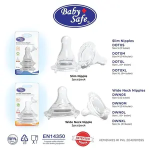 Baby Safe Silicone Nipple Plus Baby Wide Neck & Slim Neck (Regular) isi 2pcs / Dot Bayi Wide Neck (Double Valves Wide Neck Nipple) / Dot Bayi Slim Neck (Double Valves Slim Neck Nipple)