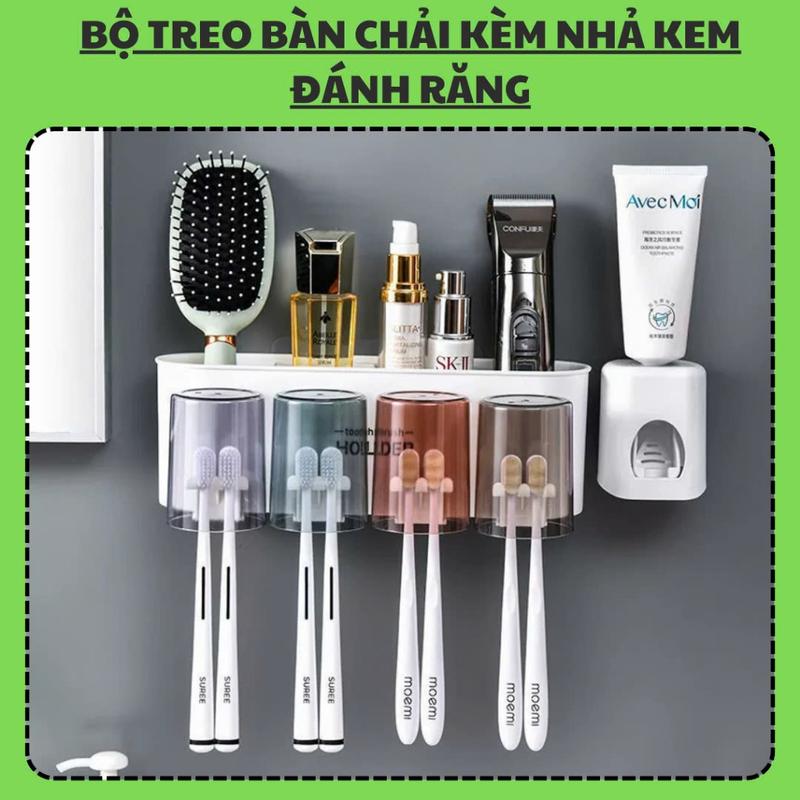 Bộ Nhả Kem Đánh Răng Tự Động- Bộ Nhả Kem Đánh Răng Kèm Cốc - Kệ Để Bàn Chải Đánh Răng Kèm Cốc Tặng sticker