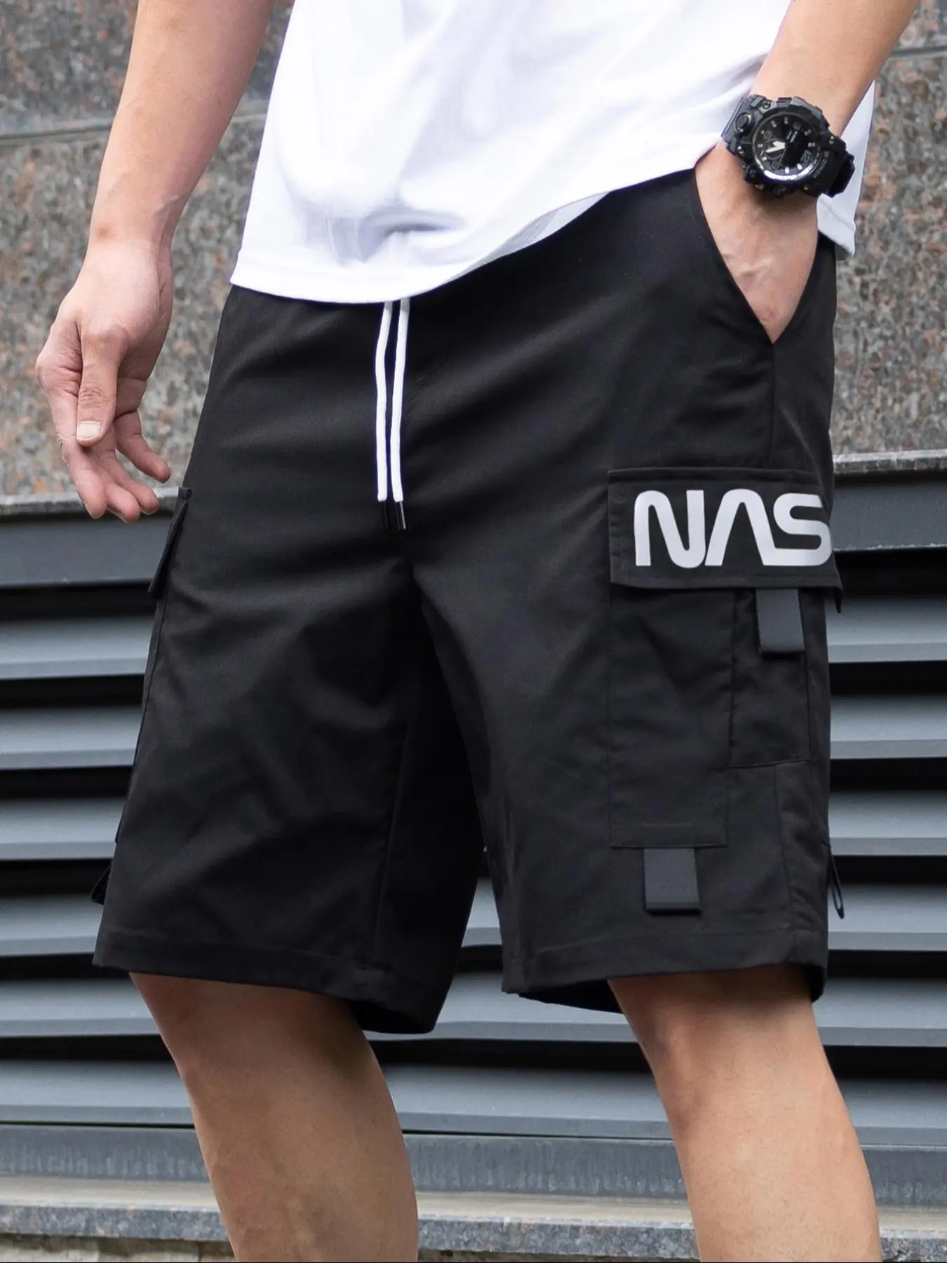 Men's Letter Print Reflective Design Shorts, Regular Fit Casual Fashion Comfy Shorts for Summer, Men's Bottoms for Daily Wear