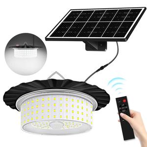 224-LEDソーラーペンダントライト モービングセンサー付き、5モード防水フラッドライト リモコン付き、屋外安全壁ライト パティオ、デッキ、小屋、キャンプ用