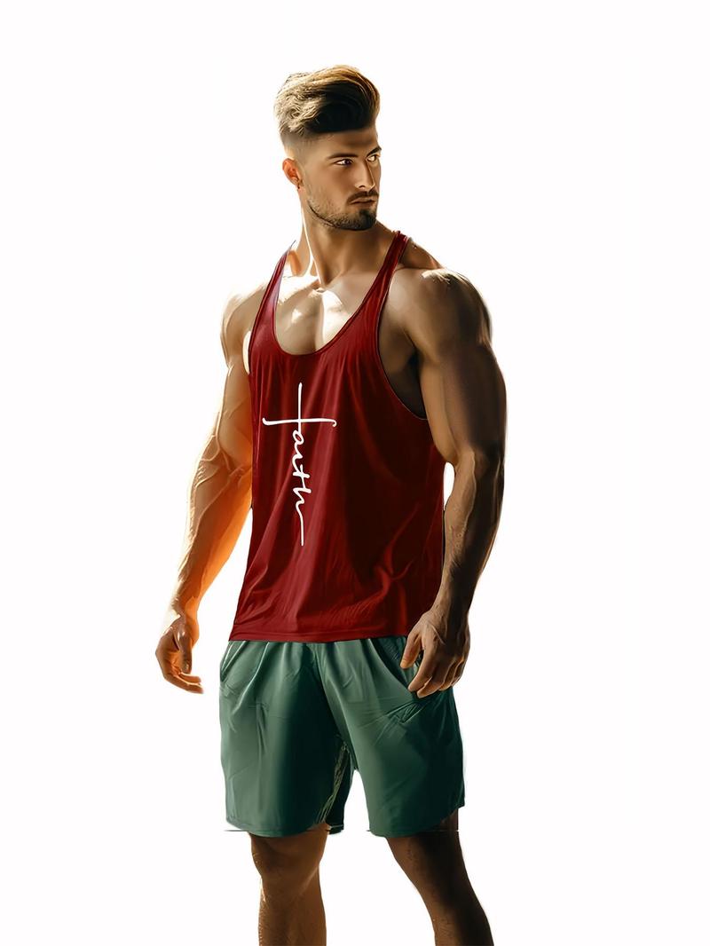 Product Introduction of Men's Cross Print  Sports Tank Top,  Casual Comfortable Breathable Quick Drying Sleeveless Sports Top for Gym Workout Running, Men's Sportswear for All Seasons 3