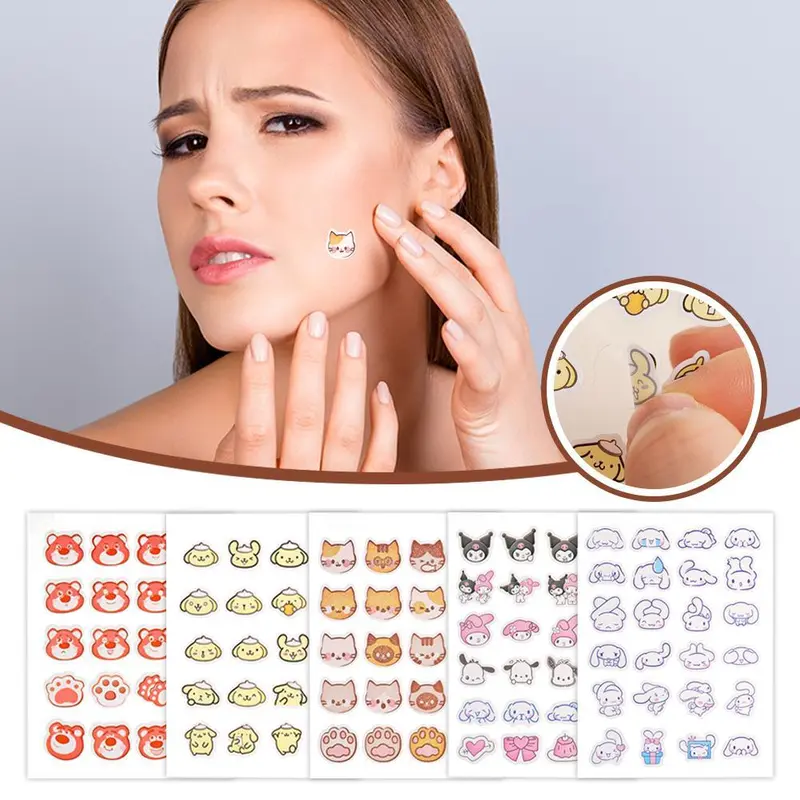 Cartoon Cat Face Colorful Stickers, Cute Acne Stickers Blemishes Improve Cover Face Acne A1C0 7