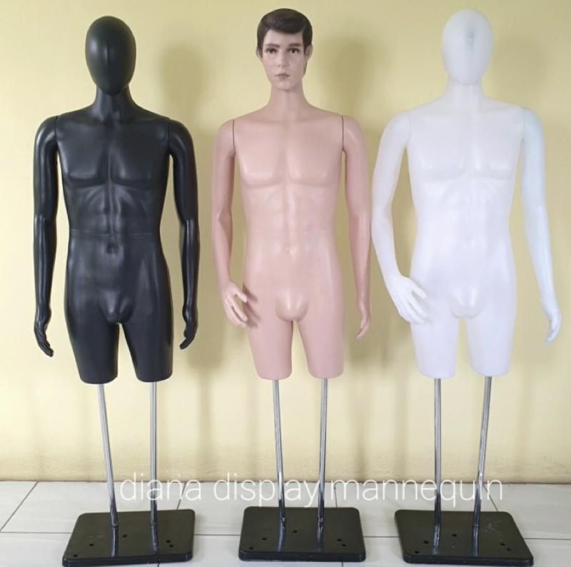 MANEKIN BAJU BODYFIT PRIA DEWASA SETENGAH BADAN DENGAN KEPALA DAN TANGAN PLASTIK SET TIANG BESI 6