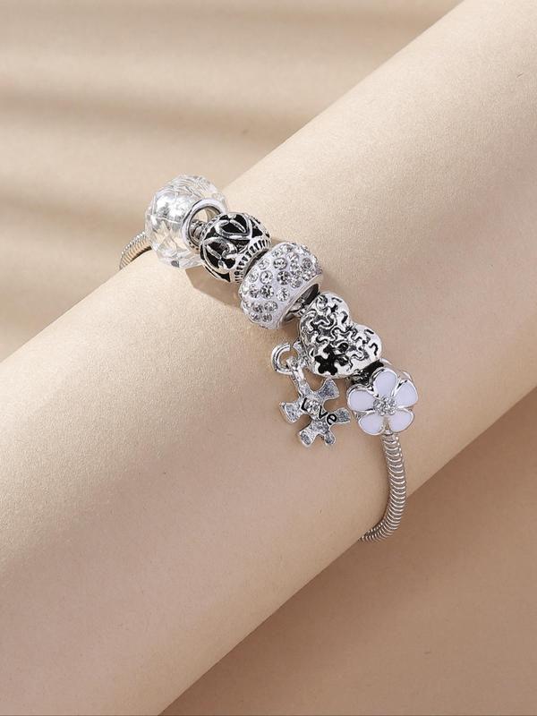 Fashion Elegant Heart Decor Bangle for Women, Rhinestone Inlaid Casual All-match Alloy Bracelet, Gift for Girlfriend 2