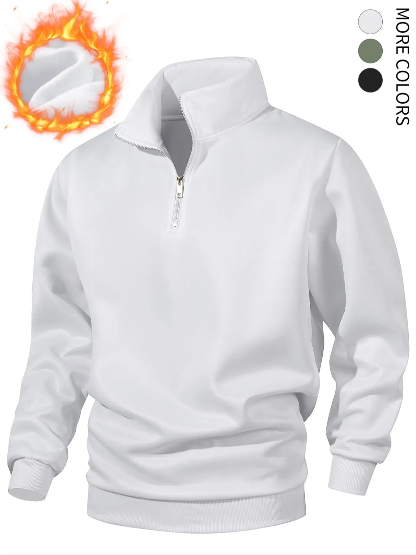 Men's Solid Drop Shoulder Zip Up Sweatshirt, Regular Fit Casual Long Sleeve Stand Collar Pullover for Fall & Winter, Men's Clothes for Daily Wear