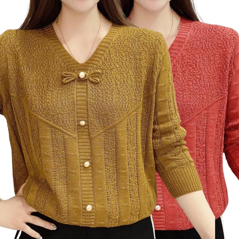 Áo Len Lưới Nữ Cổ V Dáng Rộng Che Vòng Eo Thắt Nơ Phong Cách Hàn Quốc Hàng Len Mịn Dệt Kim(Tặng Mẹ Yêu)