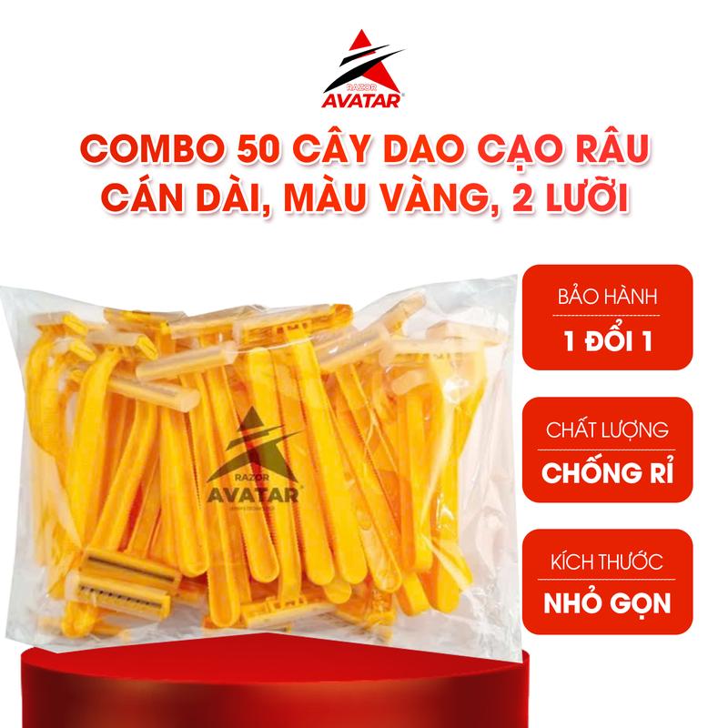 Bịch 50 cây  dao cạo râu cán dàivàng 2 lưỡi chuyên Dùng Cho Khách Sạn Resort - Avatar viet nam