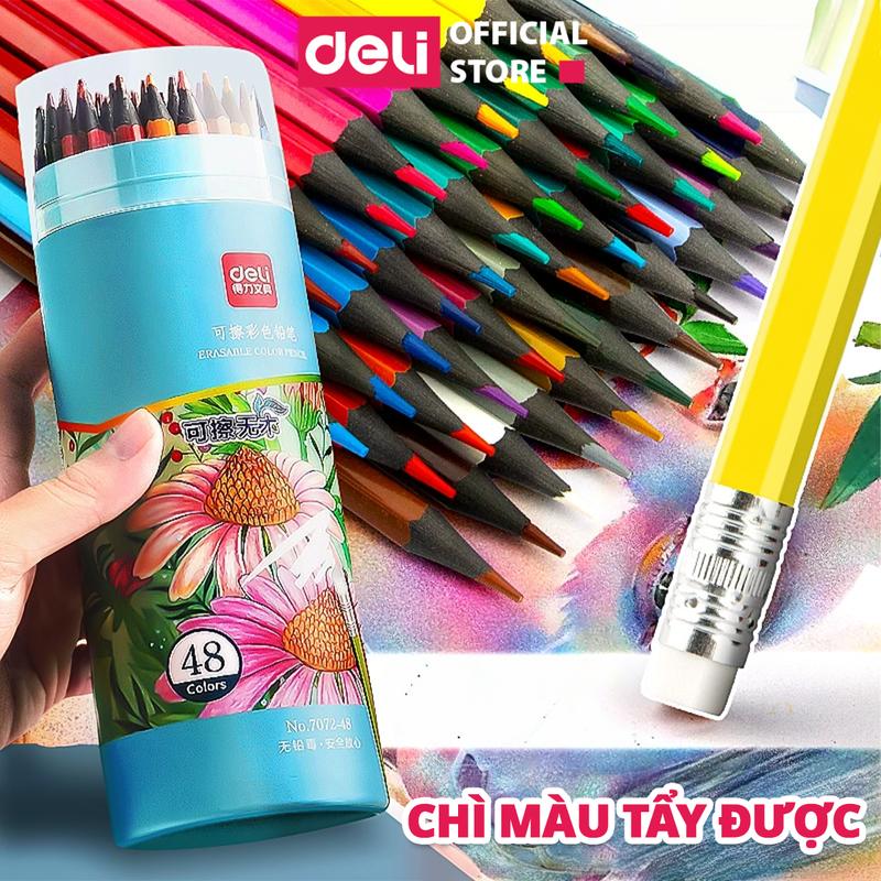 Bút chì màu tẩy được dạng cốc Deli - Lõi gỗ đen, màu sắc tươi sáng, lên giấy chuẩn màu, tô vẽ trơn tru, dùng như chì phác thảo