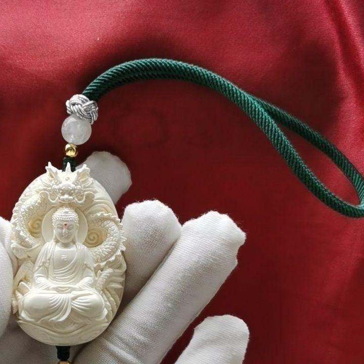 Mặt Dây Chuyền Vairocana Chạm Khắc Thủ Công Màu Ngà Mammoth, Thiết Kế Nguyên Bản, Tám Vị Thánh Bảo Trợ, Thích Hợp Làm Quà Tặng Nam Và Nữ, Thương Hiệu Voi 6