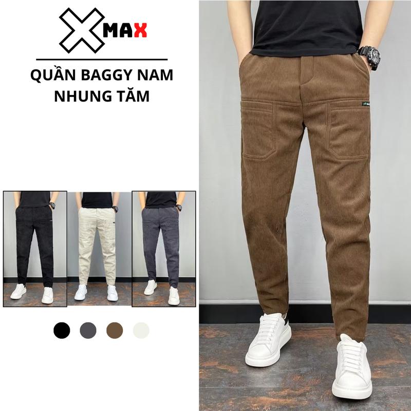 Quần baggy nam nhung tăm co giãn Xmax túi phía trước phong cách Hàn Quốc B080 Menswear