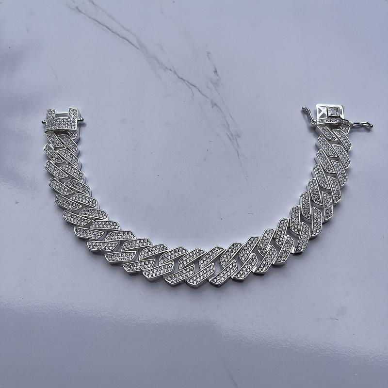 Lắc tay bạc nam. Lắc cuban đính đá 8,3c 19cm. Lắc tay thời trang. Chất liệu bạc ta S950. PCJ Phụ Kiện lactay cuban bac