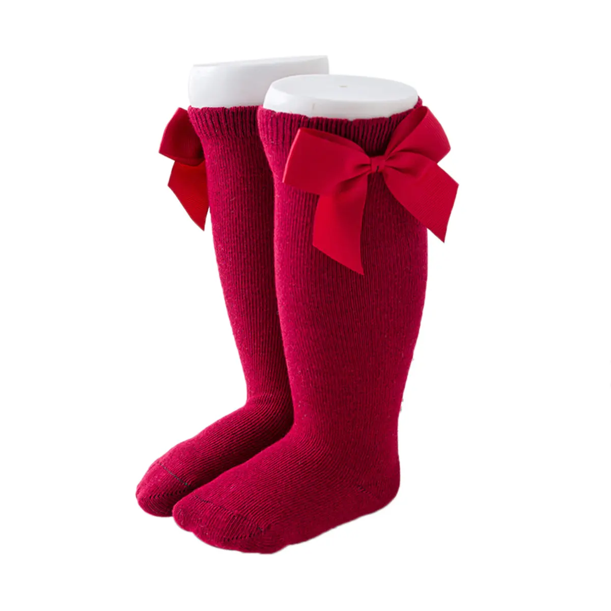 Baby Girls Cotton Long Socks Solid Color Big Bow Knee High Stocking Cute Lacework Princess Leg Warmer Floor Slipper