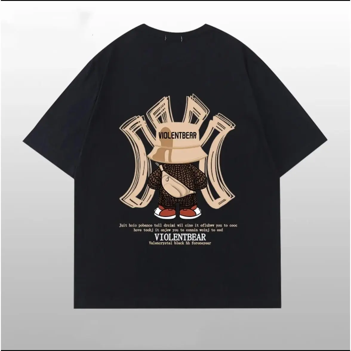 2024 Summer New Bear Printed Round Neck Short Sleeve T-Shirt For Men'S Fashion, Personality, Trendy, Comfortable Men'S Wear  Menswear Polyester Streetwear Top