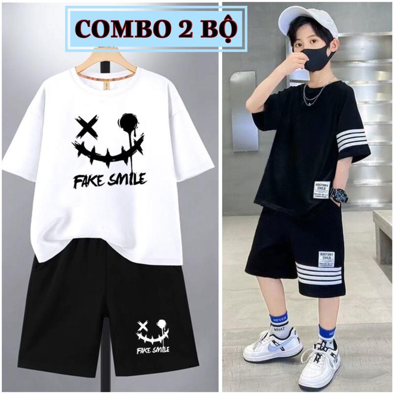 Combo 2 Bộ quần áo bé trai mùa hè size đại từ 17 đến 40kg, chất thun lạnh co giãn, mềm mát, phong cách Hàn Quốc cho bé trai từ 5 đến 14 tuổi, dáng thể thao quần đùi áo cộc tay.