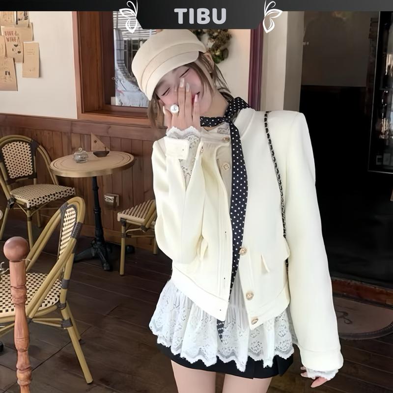 Set Áo Ren Xoè Kẻ Sọc Phối Áo Khoác Dạ TIBU Set Đồ Nữ Xinh Xắn Tiểu Thư Sang Chảnh Thu Đông B641