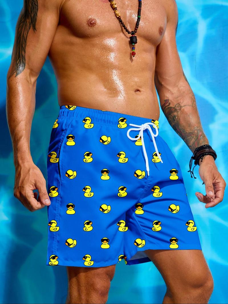 Product Introduction of Men's Duck Print Drawstring Waist Beach Shorts, Casual Comfy Breathable Swim Shorts for Summer, Men's Swimwear for Outdoor Clothing Beach Vacation 3