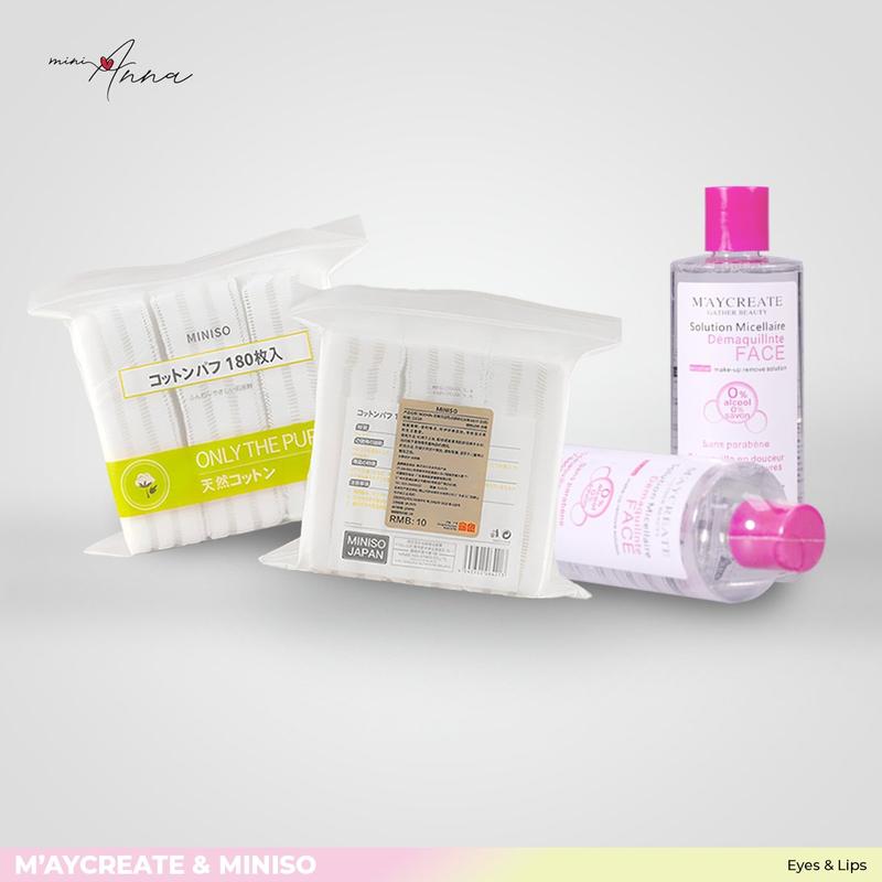 Combo 2 Gói Bông tẩy trang Miniso + 1 Nước Tẩy Trang 300ml hàng cao cấp - 1 gói 180 miếng Trang Điểm