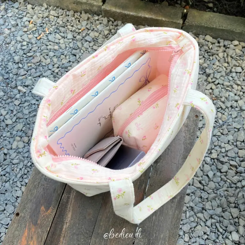 (Túi ko kèm cột ren ) [ Ảnh thật ] Túi tote chần bông đứng form có 3 lớp handmade EMI bag Bé Điệu 3 size 3