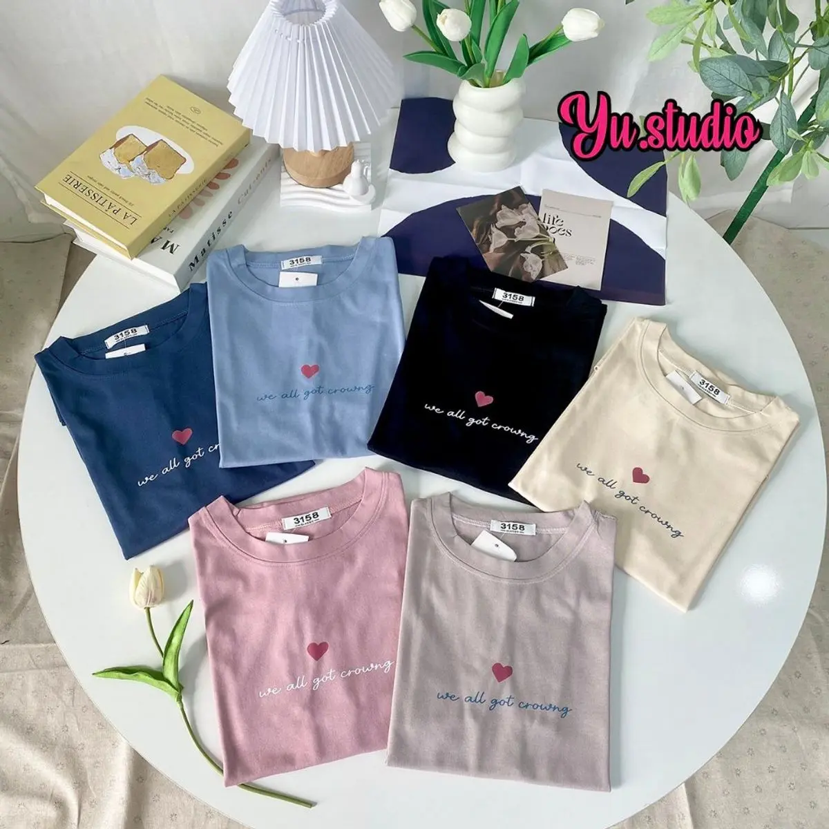 Áo thun 3158 form rộng WE ALL GOT CROWNG Unisex Cổ Tròn Cotton