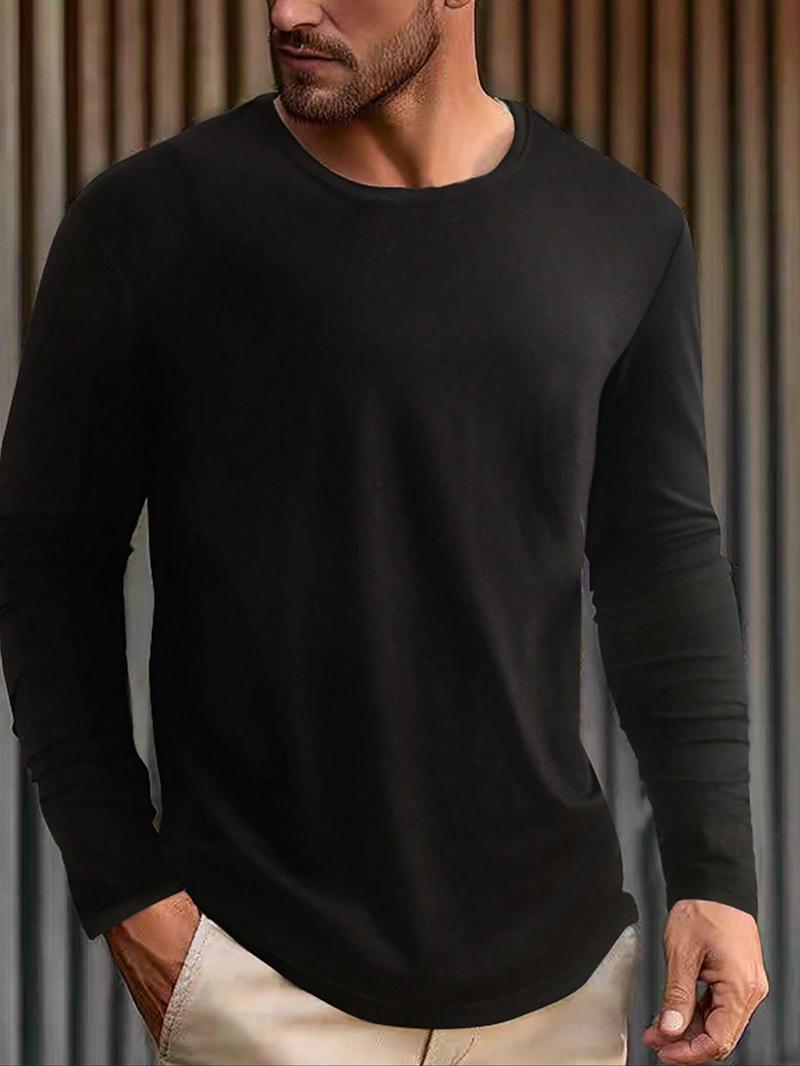 Product Introduction of 【Plus Size】 Solid Long Sleeve Tee, Casual Comfy T-shirt for Fall & Winter, Men's Clothes for Daily Wear 6