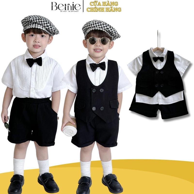  Set vest gile bé trai phong cách Hàn Quốc cho bé mặc sinh nhật thôi nôi đi tiệc BERNIE 0624B07  Size 1-7 tuổi  