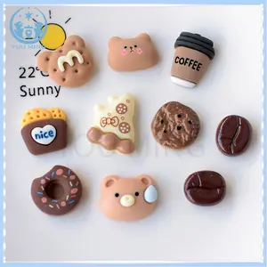 Hot Kartun resin mode shoe charms trendi sandal pin Kue kering donat kopi beruang kecil sepatu berlubang aksesori resin bahan DIY biji kopi yang lucu
