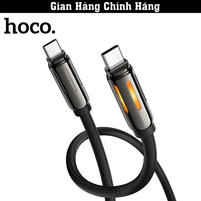 Cáp Sạc Nhanh 60W Hoco U136 Cho Samsung/Androi Chân Type-C To Type-C, Cáp Bọc Silicon Bền Bỉ, Đầu Cắm Có LED RGB Sáng 7Màu Đẹp, Dẫn Điện Tốt, Bảo Hành 12 Tháng Chính Hãng Hoco