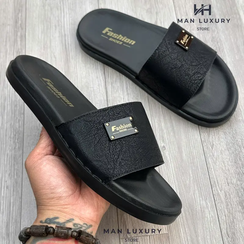 [KHÂU ĐẾ] Dép Nam quai ngang Fashion Da nhăn sít cao cấp Đế Kép 2 lớp Cao Cấp Hàng Đẹp Slipper Dép Lê Quai Ngang Đế Bằng dép  nam đẹp Nhung Đồng DéP 2