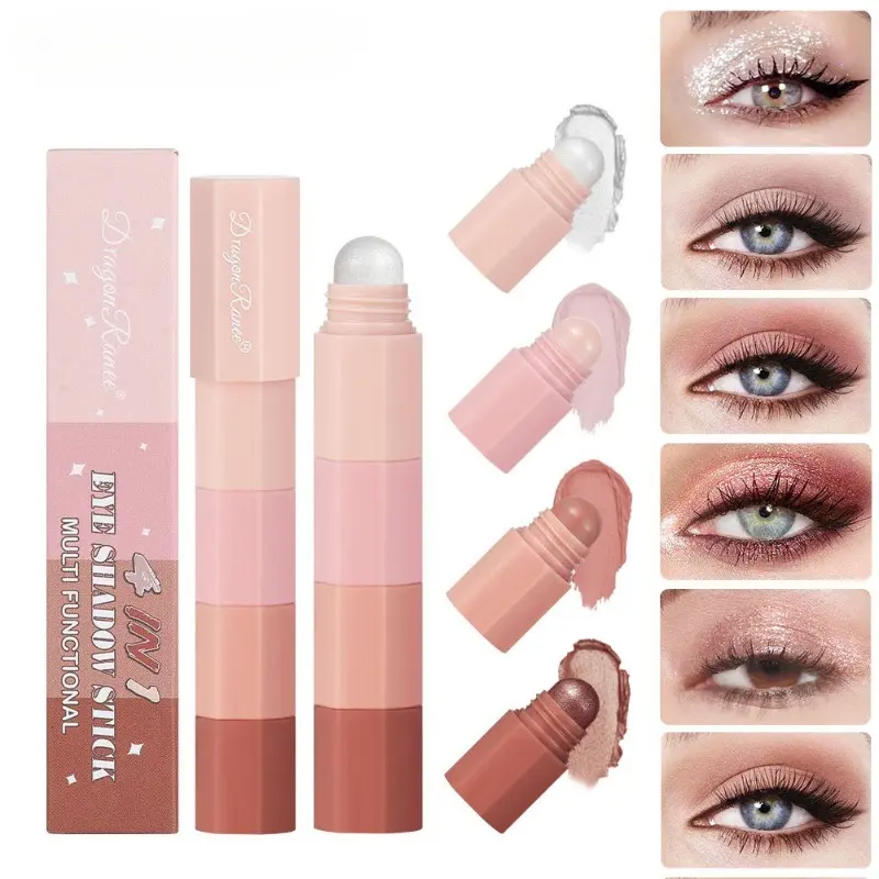 Combo Eyeshadow Pen Pearlescent Matte Highlight Stick Coral Brown Four-section Eyeshadow Stick Set Waterproof Eyeshadow Crayon Makeup Cream