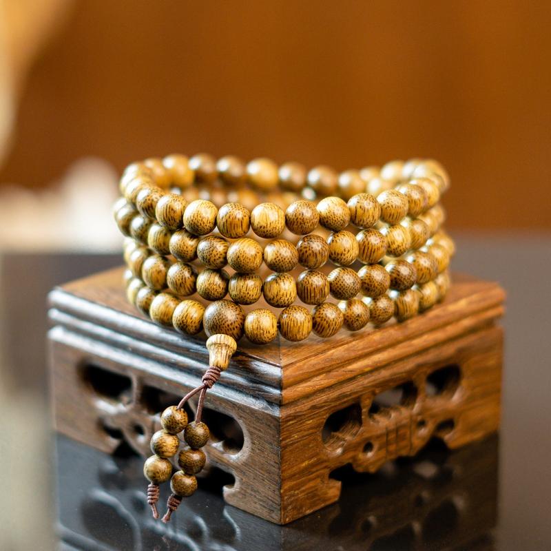 Vòng tay trầm hương 108 hạt [TRẦM HƯƠNG YÊN LỘC] - Vòng trầm hương tốc vườn mùi thơm nhẹ - Vòng trầm hương đủ kích thước tay (Mua một, tặng một Hộp Gấm, dây dự phòng, 2 hạt trầm)