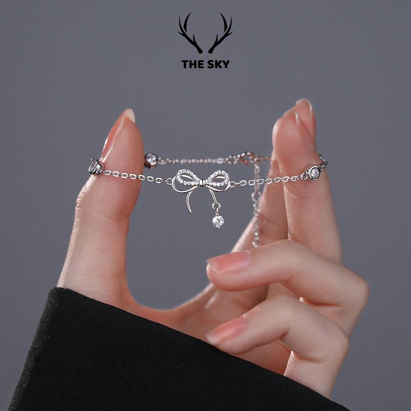  Lắc tay nữ The Sky vòng tay dây mảnh mặt nơ mắt đá xinh phụ kiện trang sức dễ phối đồ TSLT0.24 