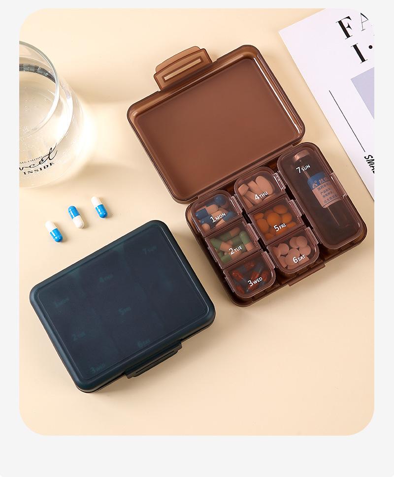 Product Introduction of 7-compartment medicine box set, portable portable travel pill storage box, 7-day storage small medicine box 14