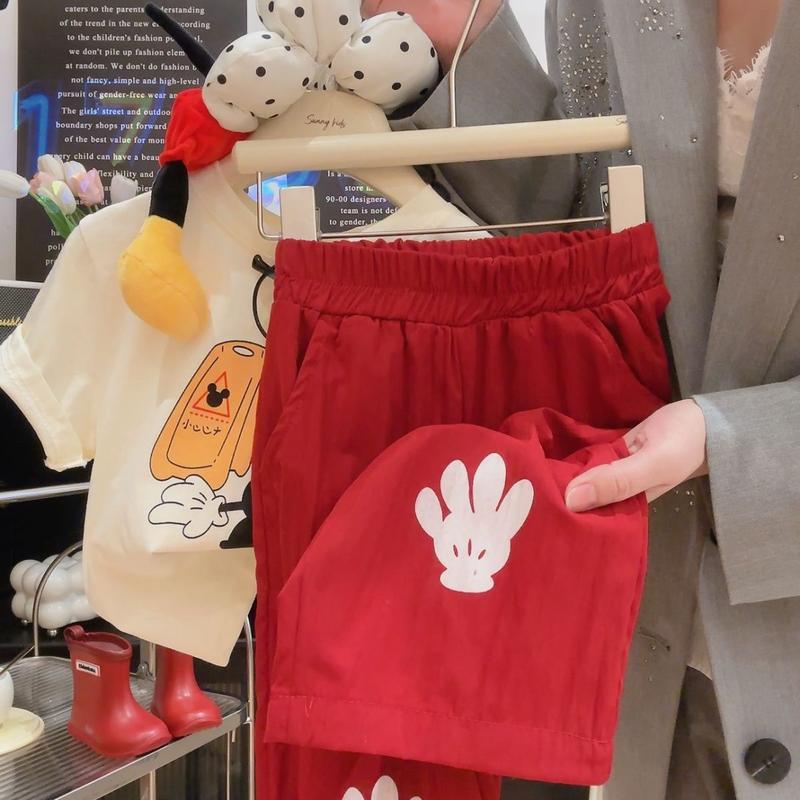 Product Introduction of Summer Children's Casual Set Pure Cotton T-Shirt Korean Style Fun Cartoon Short Sleeve New Boys Girls Two-Piece Set Trendy 10