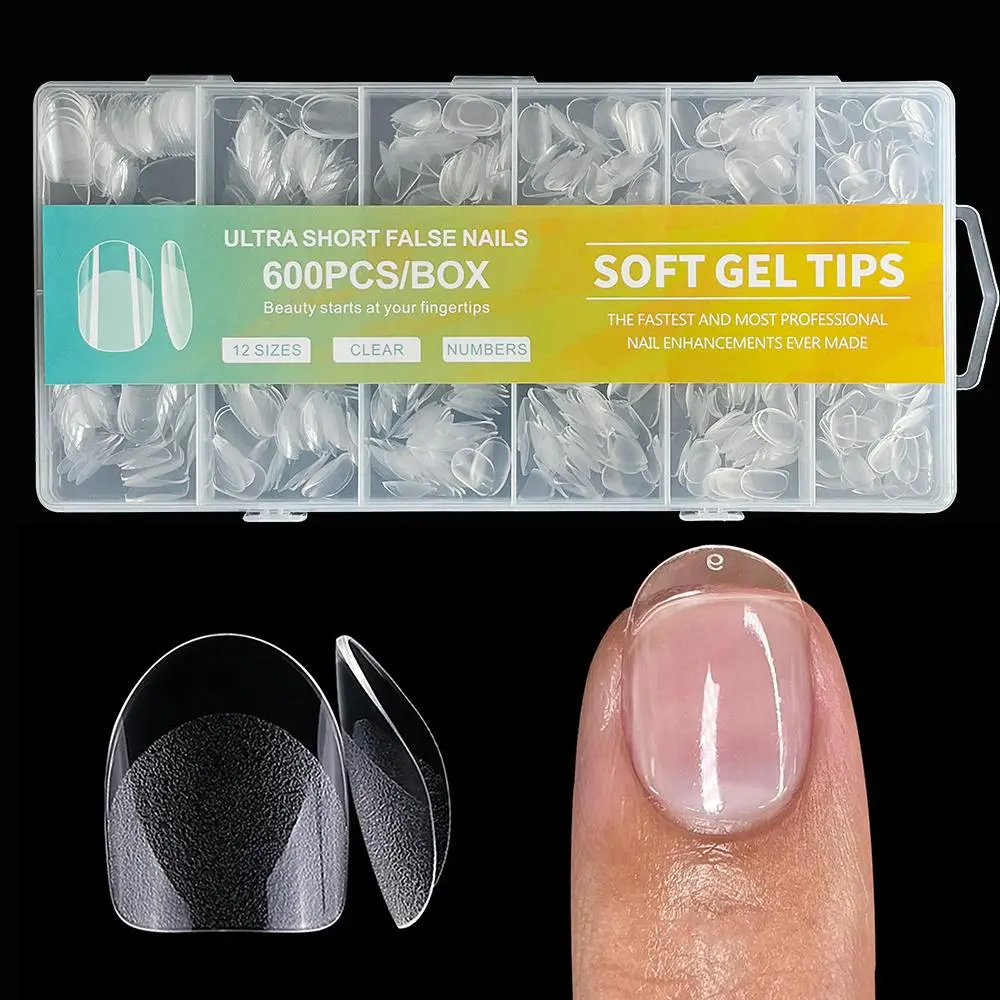 Short Round False Nails, 600pcs/box Pre-shaped Half Matte Short Oval Round Nails, Full Cover Clear Acrylic Press on False Nails for Nail Extension Art DIY Nail Salon