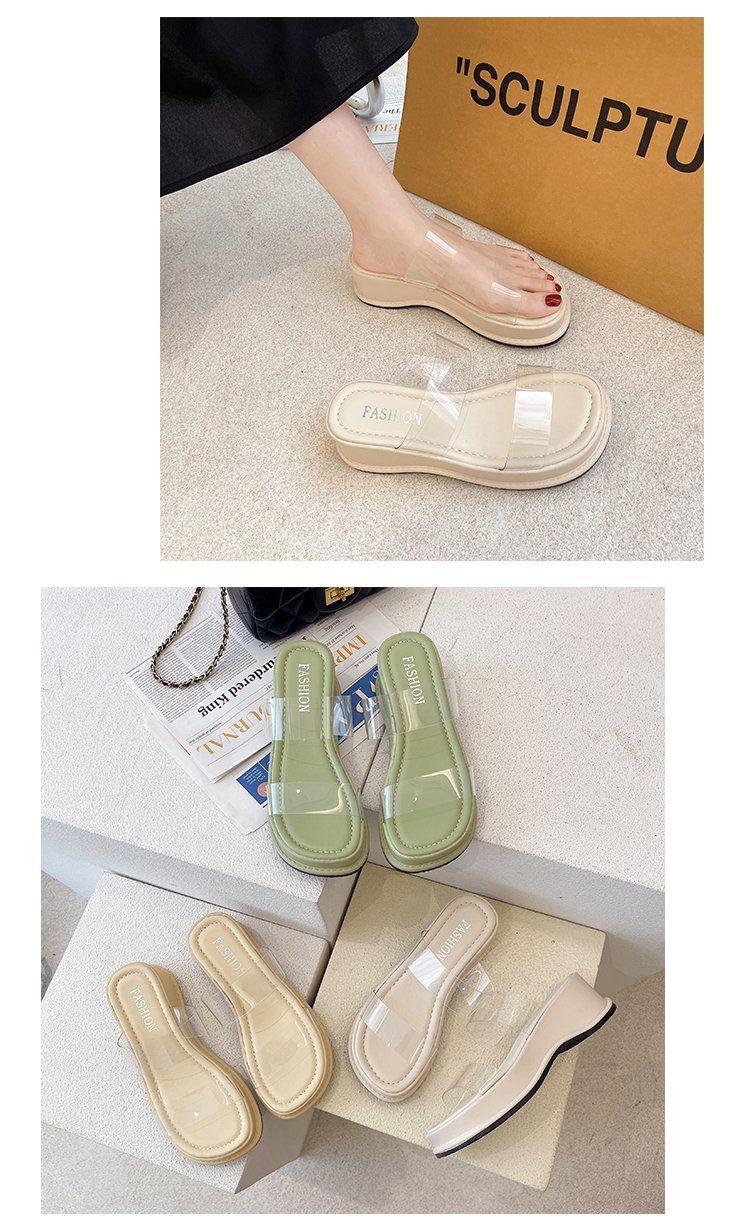 Product Introduction of Wedge Sandals 2025 New Women's Summer Transparent High Heels Thick Sole Chunky Heel Roman Beach Outdoor Slippers for Women 8