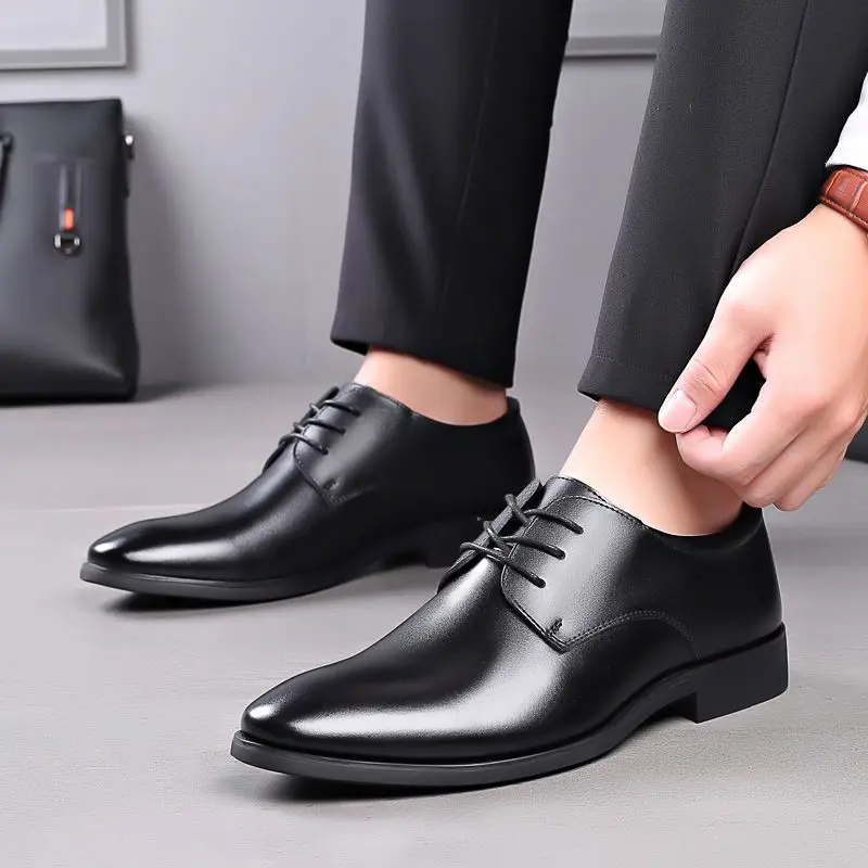 Giày Da, Giày Nam, Giày Công Sở, Trang Trọng, Thường Ngày Và Kinh Doanh, Phong Cách Anh Quốc, Thích Hợp Cho Mùa Lò Xo Và Mùa Thu, Giày Cưới, Giày Nhẹ Chiều Cao Ẩn, Giày Đi Làm, Chống Thấm Nước, Nhẹ Shoes Đế Bằng 2