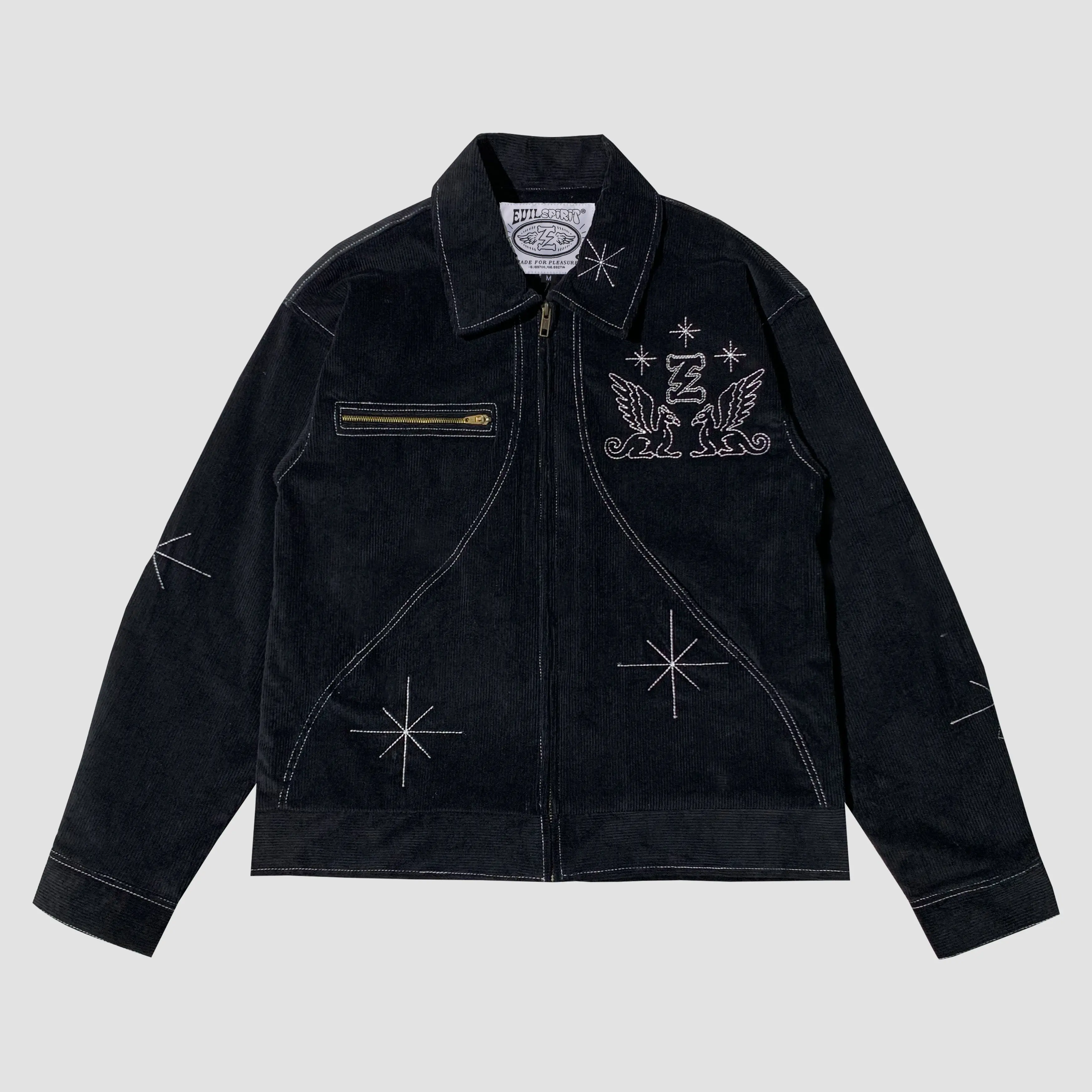 EVILSPIRIT JACKET CORDUROY - POLINI BLACK UNISEX Hitam Outer Tebal Casual Pria Panjang Cardigan Keren Jaket Bomber Cowok Distro Parasut Bordir Baju