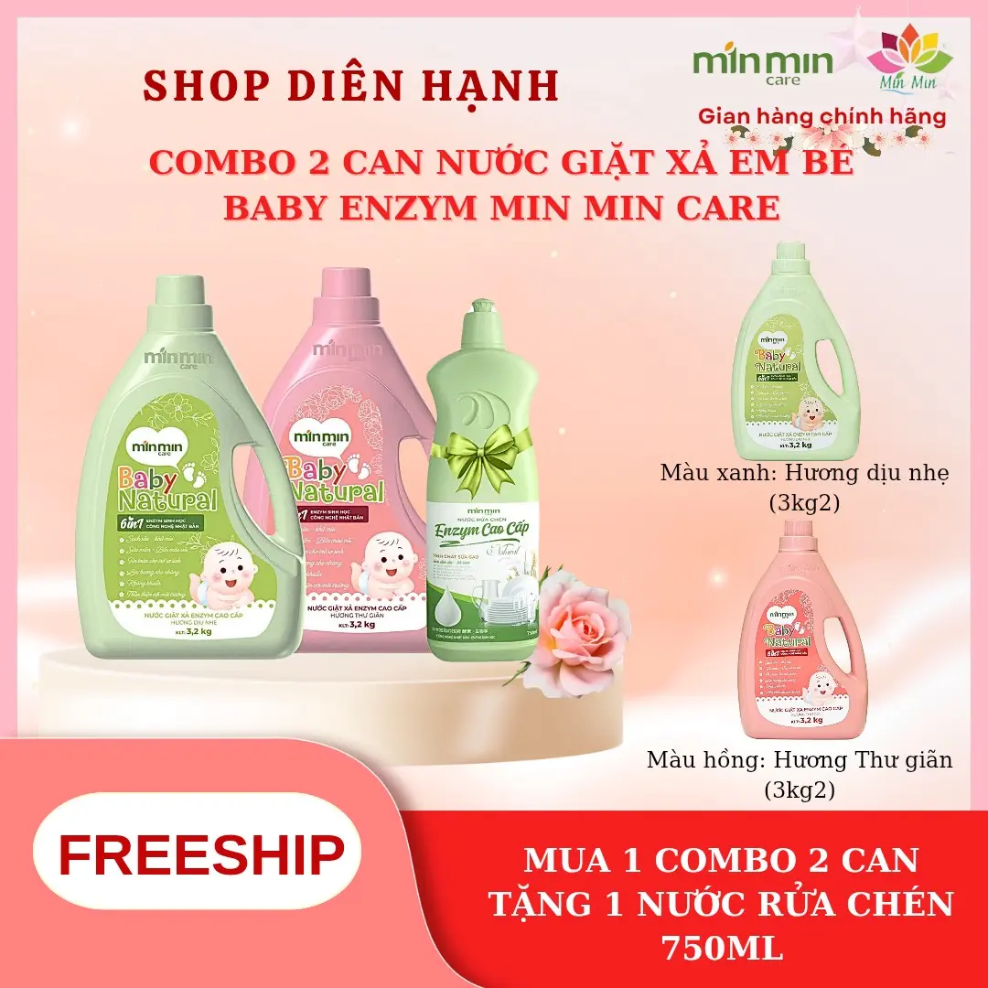 NƯỚC GIẶT XẢ BABY NATURAL ENZYM MIN MIN, GIẶT XẢ ĐỒ SƠ SINH, EM BÉ