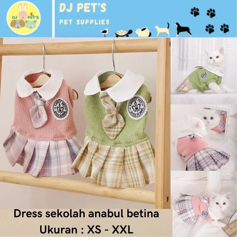 baju anjing dan kucing dress sekolah untuk anabul premium 1