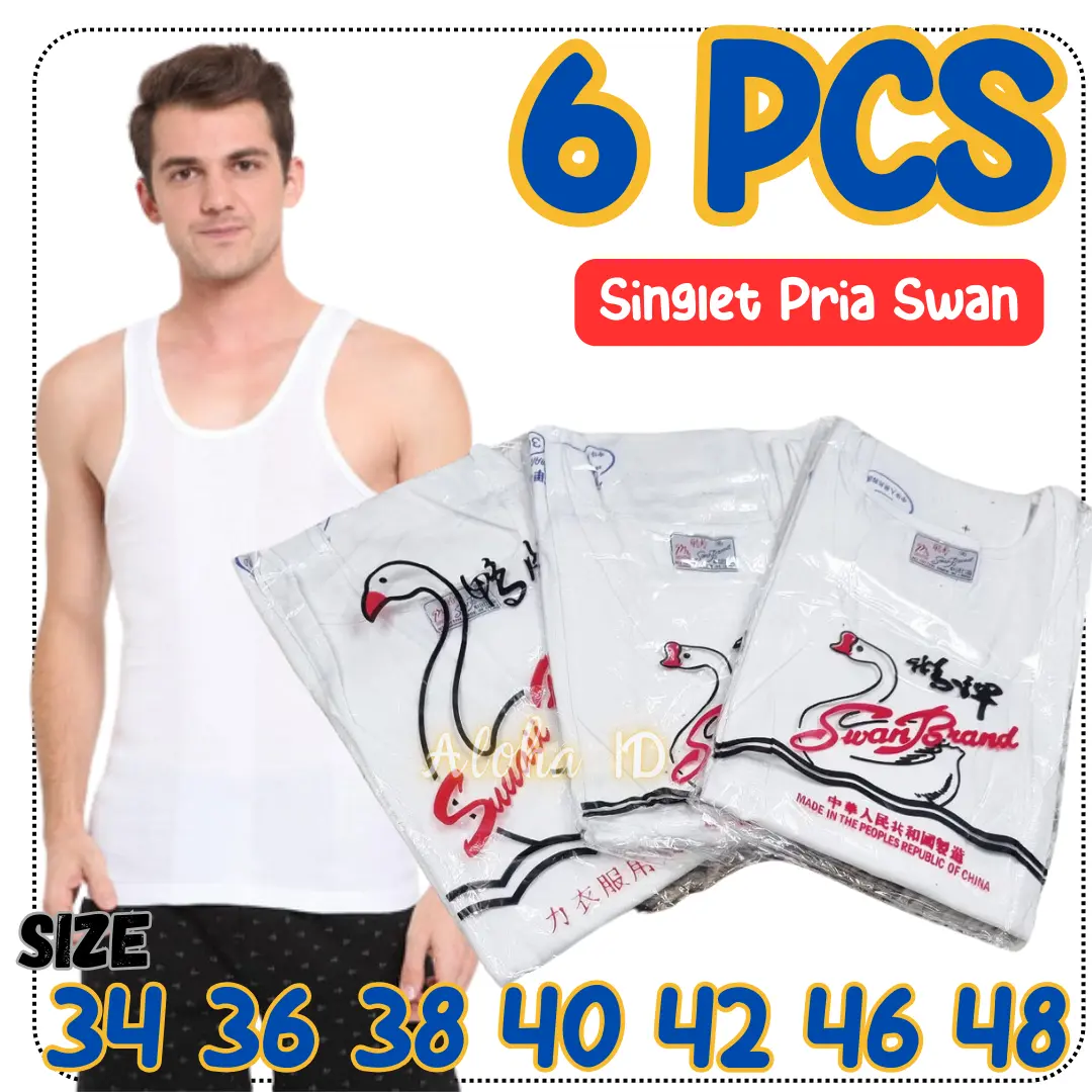 Isi 6 Pcs Kaos  Dalam Singlet Pria Cowok Laki Laki Atasan Swan Jumbo Grosir