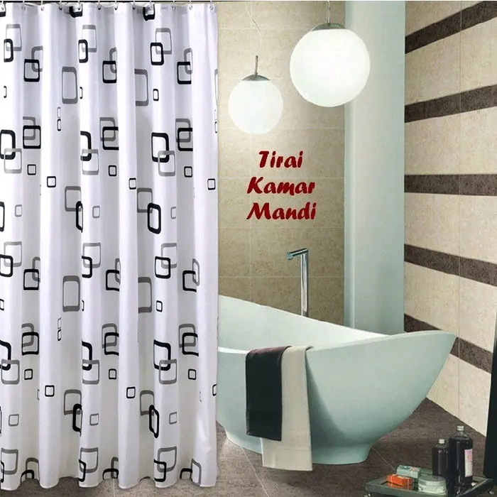 Tirai Kain Kamar Mandi PVA Anti Air Waterproof Motif Shower