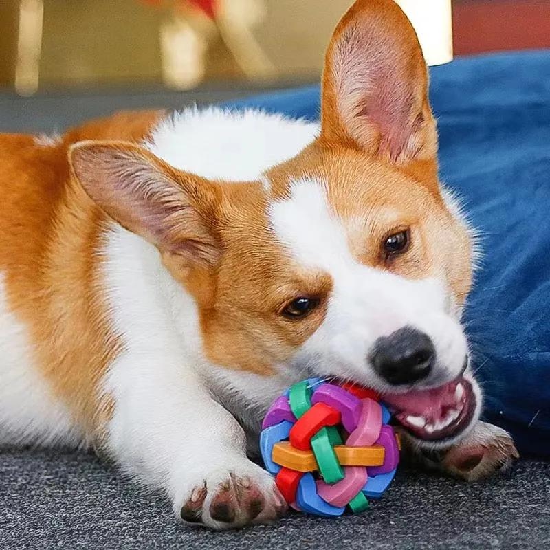 Product Introduction of Colorful Rubber Dog Ball Round Woven Ball with Small Bell Pet toy cat dog toys 17