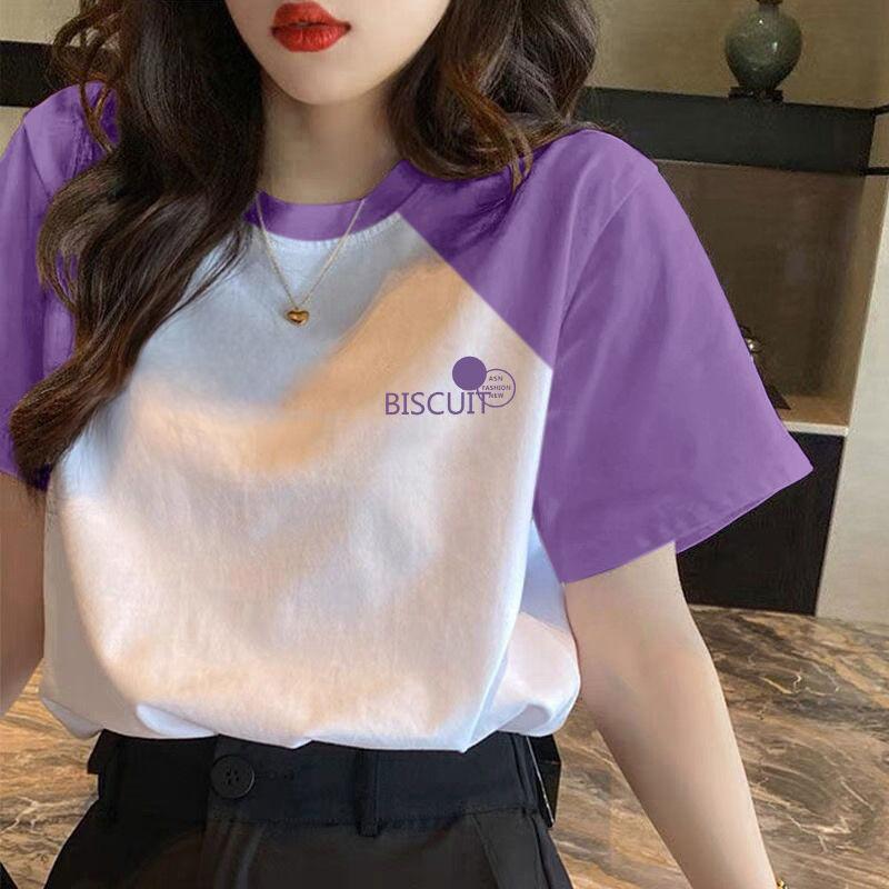 Product Introduction of Summer New Trendy T-shirt Women's Raglan Sleeve Stitching All-Matching Loose Short Sleeve,Womenswear Top Lingerie Lady Comfort Streetwear Crewneck 10