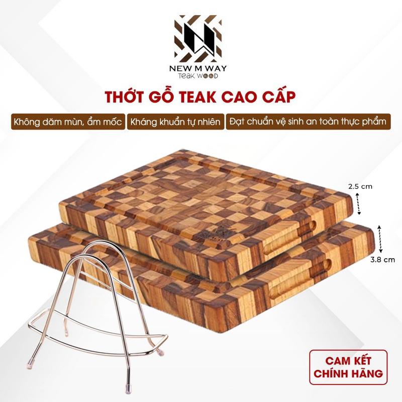 MUA 2 TẶNG 1 MUA 1 Combo Thái và chặt gà vịt Thớt Gỗ Teak New M Way ĐÍNH KÈM 1 GIÁ ĐỂ THỚT BẰNG INOX KHÔNG GỈ