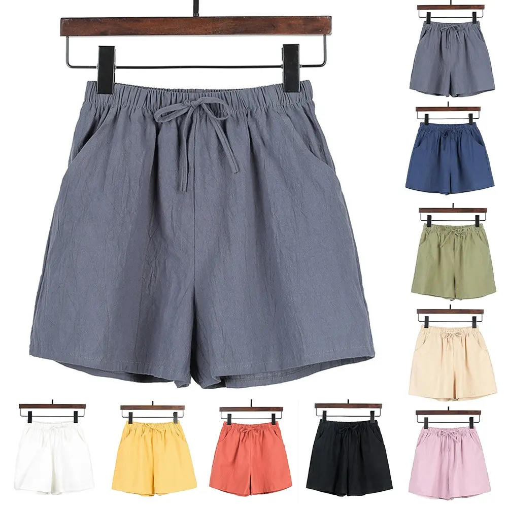 Cotton Linen Casual Shorts Women Gym Shorts High Waist Short Pants Female Summer