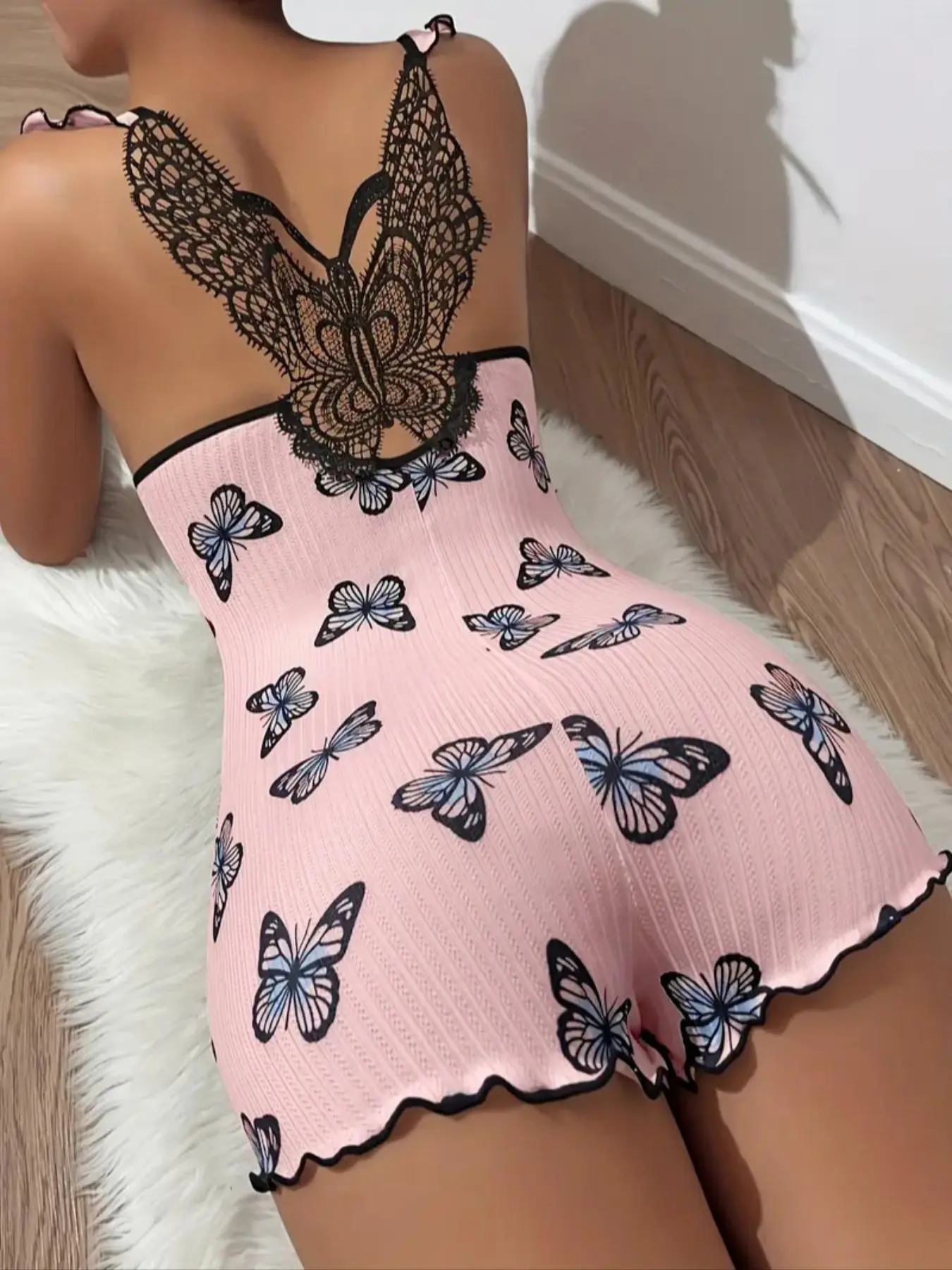 Women's Butterfly Print Romper, Casual Sleeveless Romper for Summer, Fashion Women's Clothes for Daily Wear