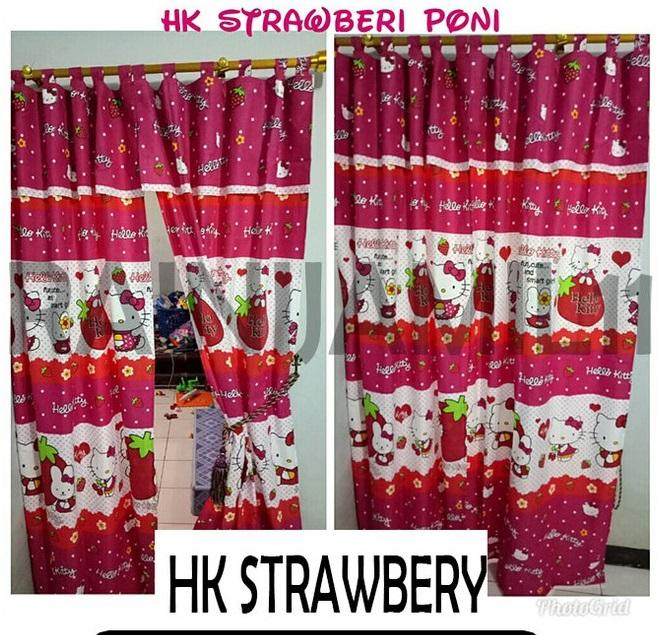 Gorden hordeng shaby poni model tali gantung Katun penutup jendela estetik Merah Ungu 0