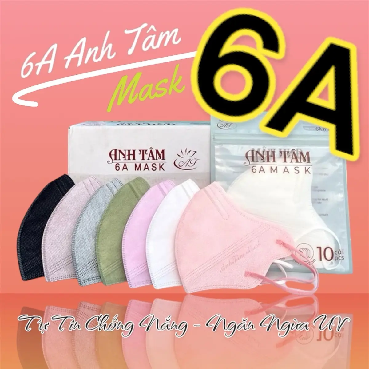 50 Khẩu Trang 6A ANH TÂM 4 Lớp Kháng Khuẩn, Chống Nắng Gò Má, Chống Bụi Mịn, Chống Tia UV Phụ Kiện