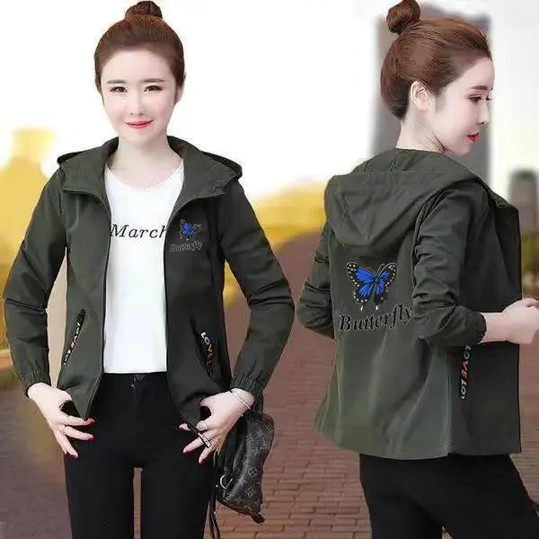 Áo Khoác Nữ, Hàng Mới Về Mùa Thu, Thiết Kế In Hình, Chất Liệu Mỏng, Dài Tay, Kiểu Dáng Ngắn, Phong Cách Thường Ngày Dáng Rộng Vừa Vặn, Có Mũ Trùm Đầu